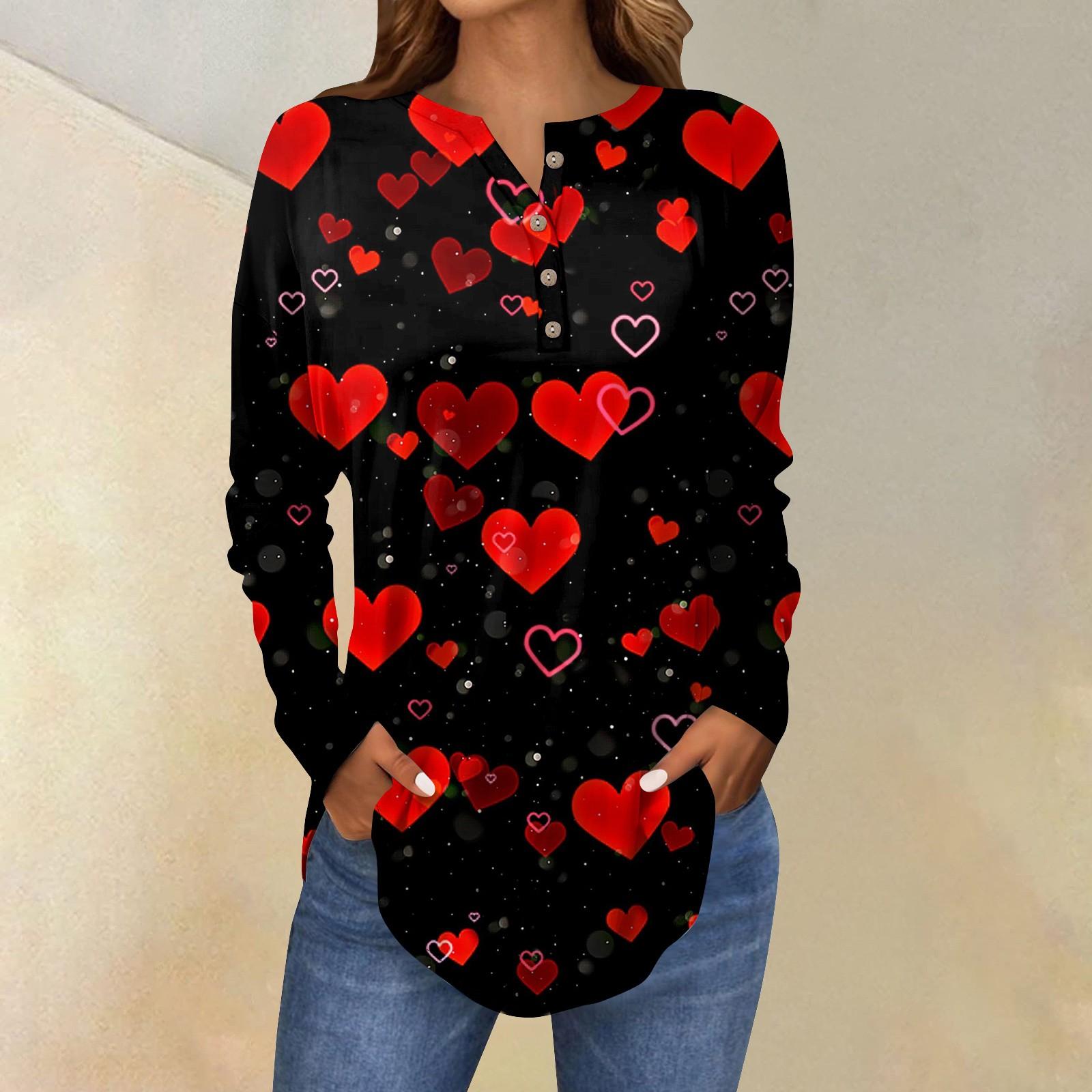 

Tee Shirts For Women Fall Casual Long Sleeve Button Shirts Sweatshirt Vintage Graphic Printing Top Pullover L чорний