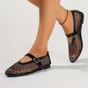 Fashion Flat Shoes Spring New Round Head Shallow Mouth Mesh Cloth Breathable Metal Buckle Line with Soft Sole Non-slip Single Shoes