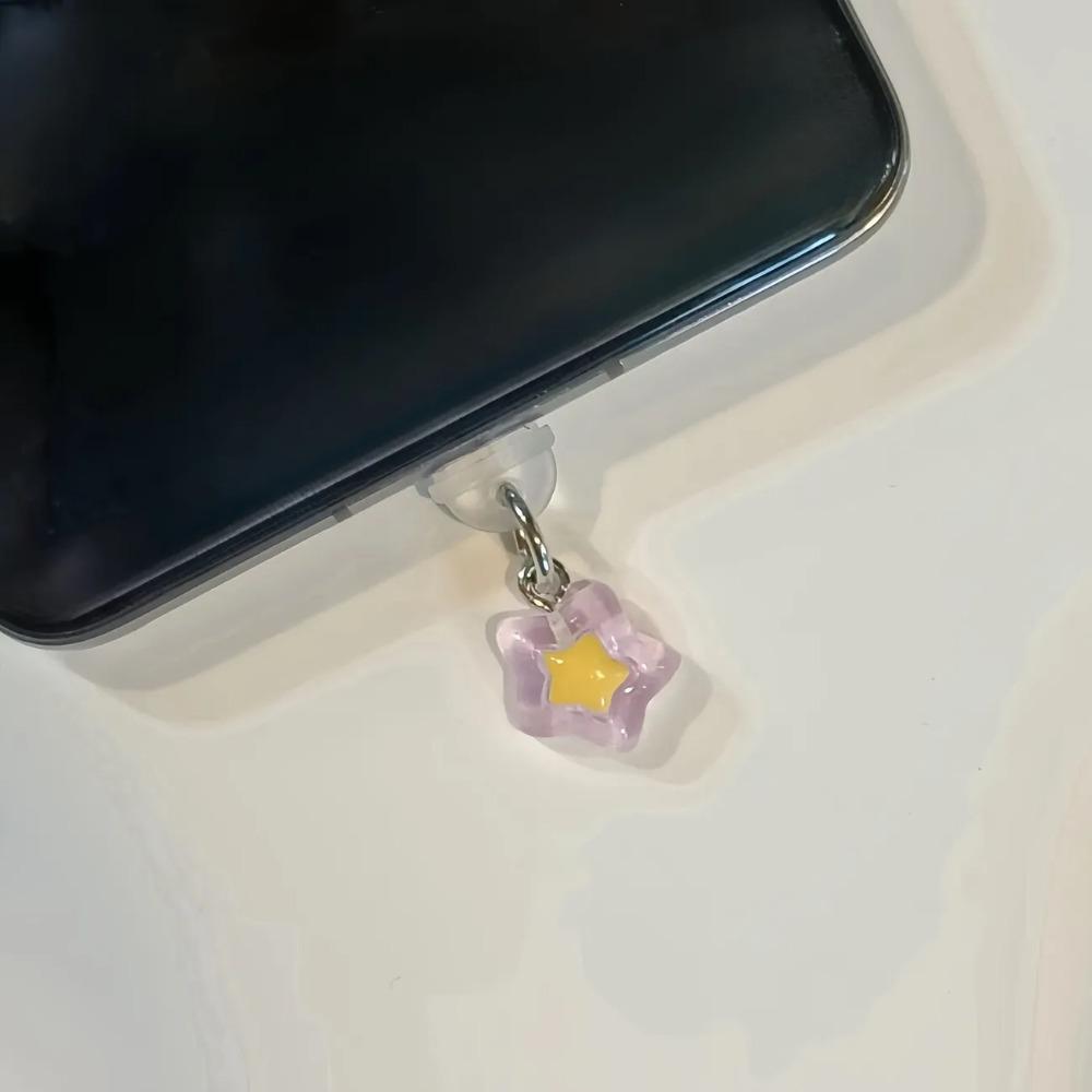 Cute Transparent Star Phone Dust Plug Colorful Star Charm Kawaii Phone Accessories For IPhone Gift for Girlfriend2