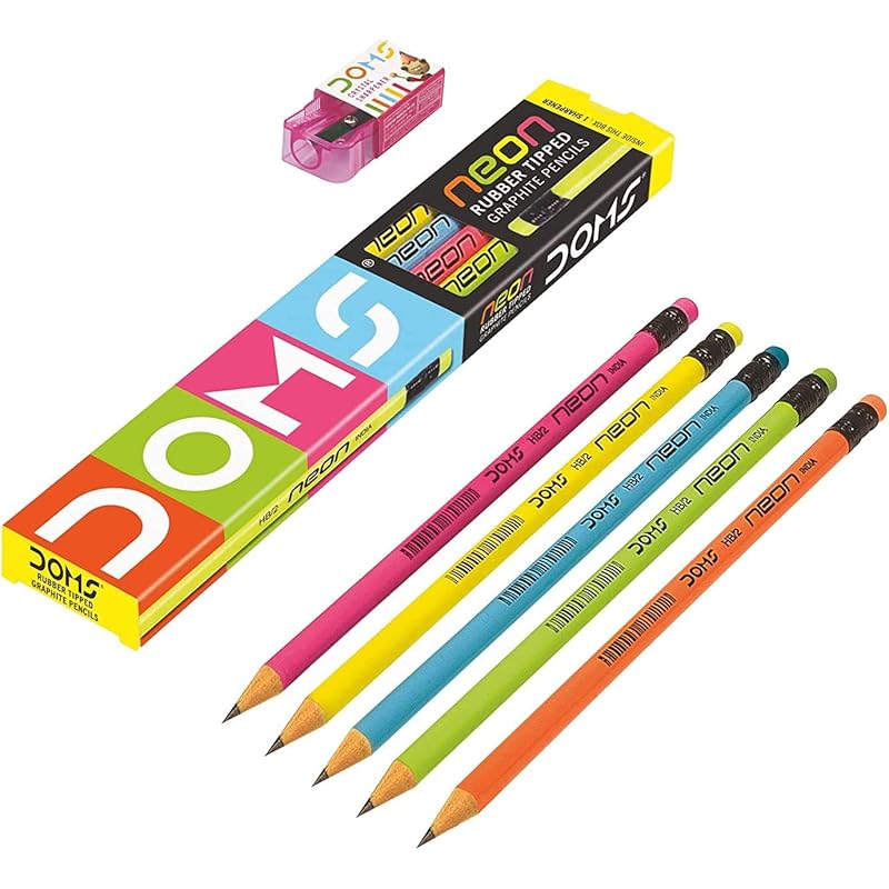 

Doms Neon Wooden Pencils School Stationary Rubber Tipped Graphite For Kids, Boys & Girls Pack Of 30 1 count (Pack of 1)