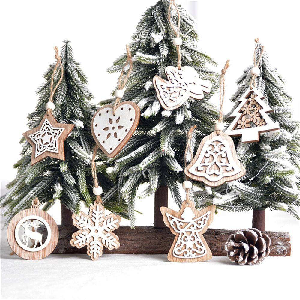 Love Snowflake Christmas Tree Ornament Wooden Hanging Pendants Christmas Decoration Kids Gifts