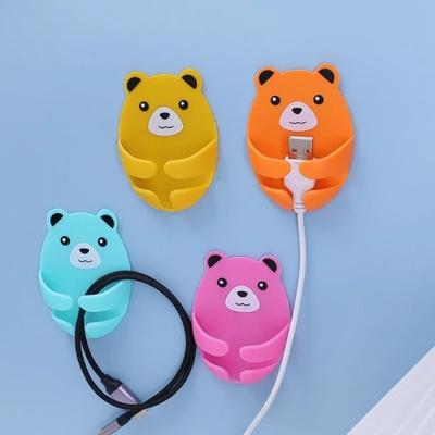 Cartoon Punch-free Wall Storage Hook Self-adhesive Multi-Purpose Power Plug Holder Bear Plug Bracket Kitchen