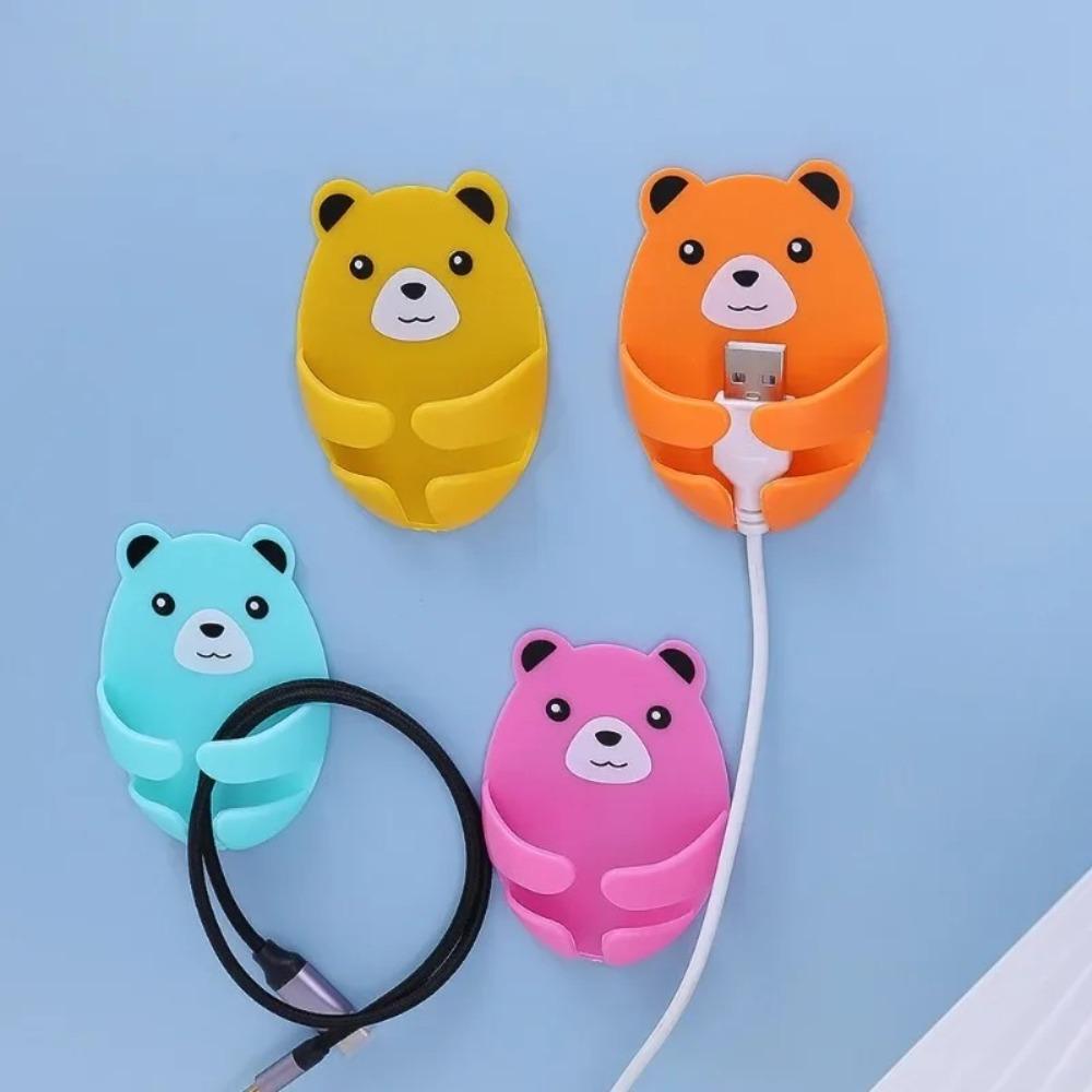 Cartoon Punch-free Wall Storage Hook Self-adhesive Multi-Purpose Power Plug Holder Cable Organizer Bathroom