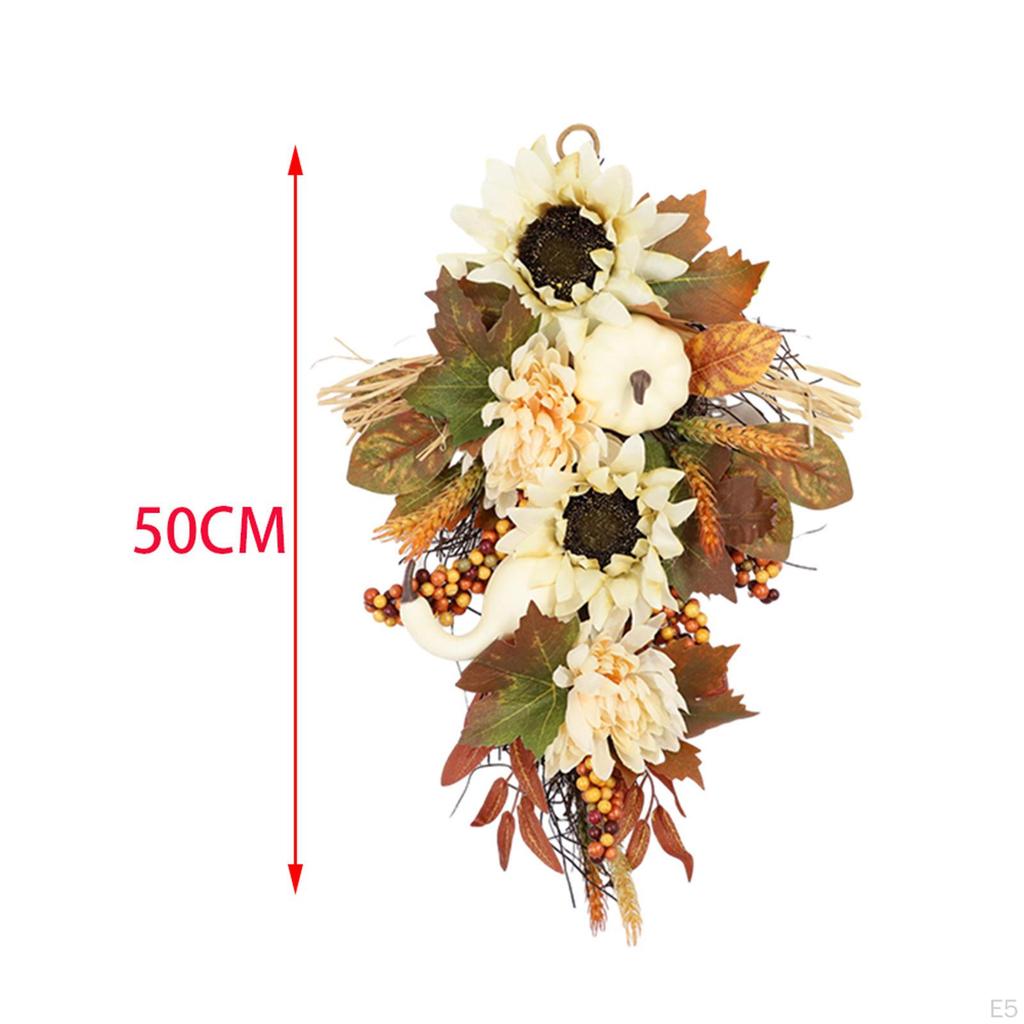Artificial Pumpkin Wall Swag Cone Maple Leaves Teardrop Hanging Fall Wreath Decorations Front Door