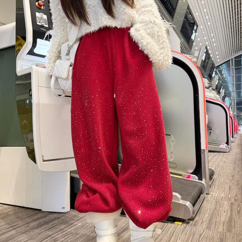 2026 Spring Trendy Wide-Leg Rhinestone Loose Long Pants