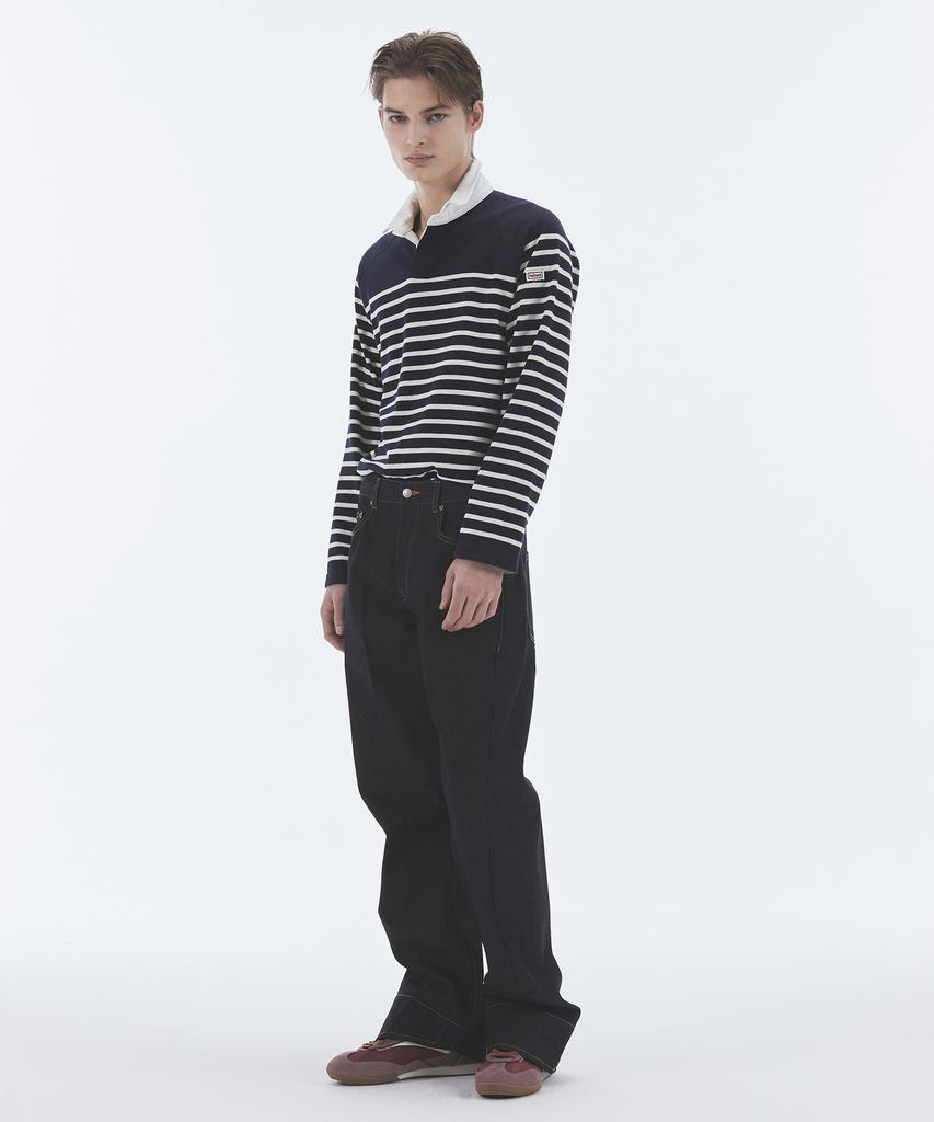 NOHANT Wire Stripe Rugby Long Sleeve T-Shirt Navy