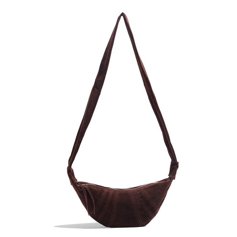 Leather Underarm Women's Bag High Texture Shoulder Bag Horn Crossbody Bag Velvet Commuter Suede Frosted Vintage Bag Croissant Bag