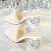 Eilyken Street Style PVC Transparent Pearl Women Slippers Open Toe Crystal Diamond Round Heels Female Shoes