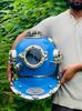 Blue Coated Diving Helmet: Collectible Maritime Deep Sea Decor