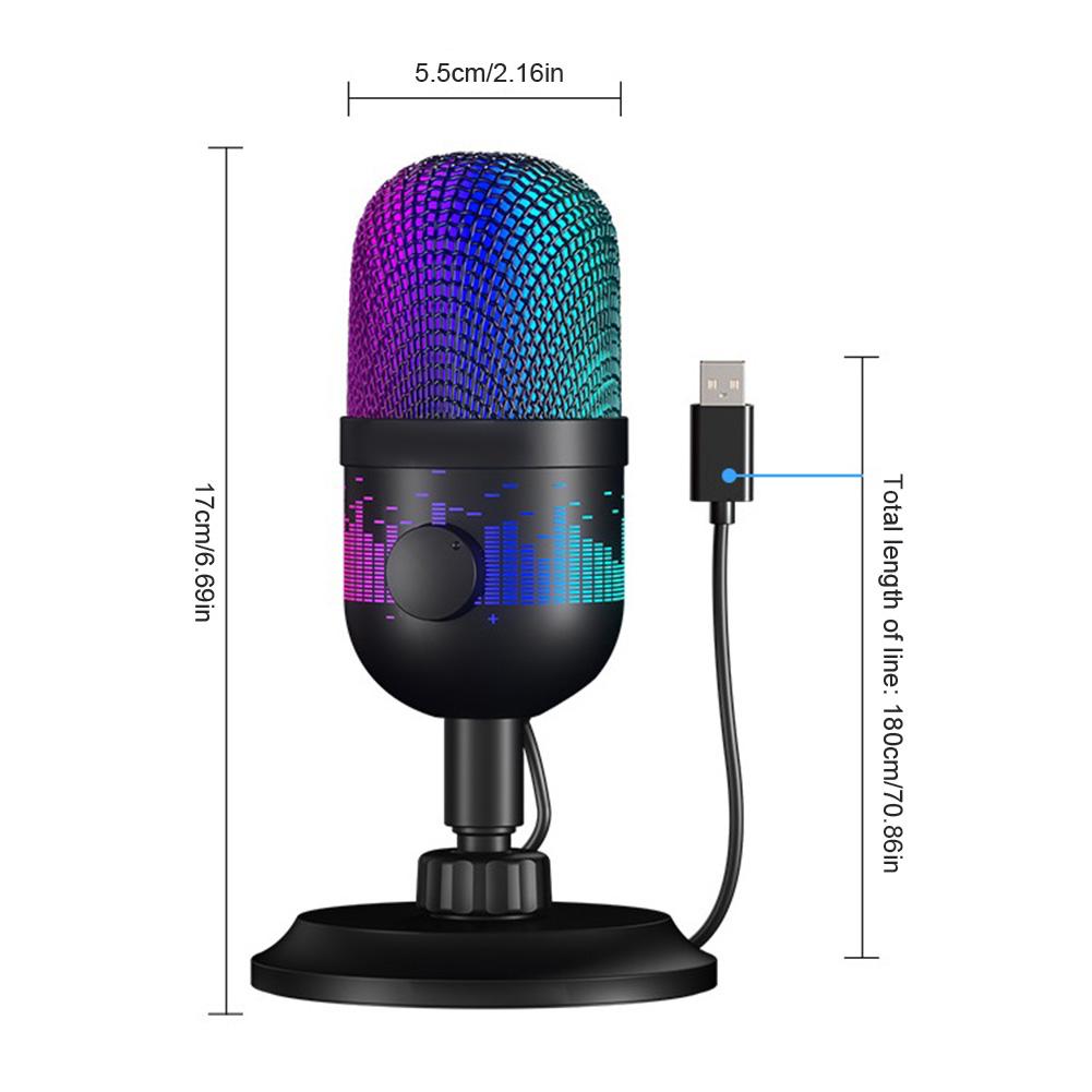 USB Gaming Microphone RGB Computer Microphone 192KHz/24Bit PC Mic for Studio Recording Streaming Content Creation