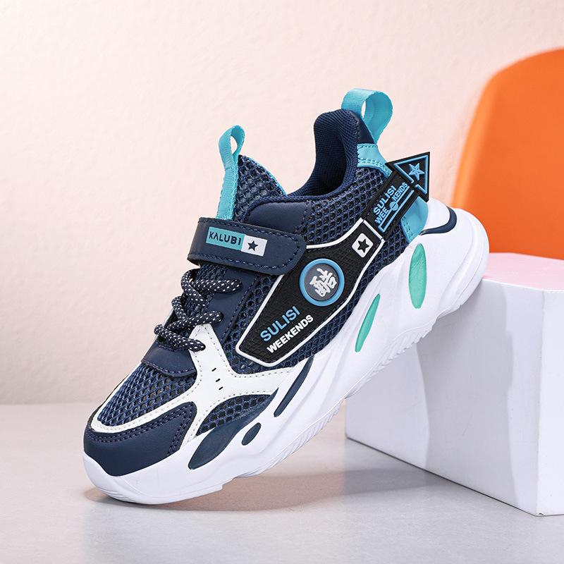 New Classmates Boys Summer Breathable Single Mesh Sneakers Medium Older Boys Boys Velcro Soft-soled Casual Shoes