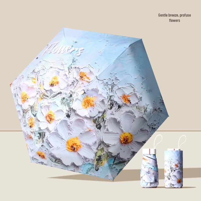 New Macaron Color Five-Fold Ultra-Light Sun Protection Compact Mini Umbrella with Buckle Handle