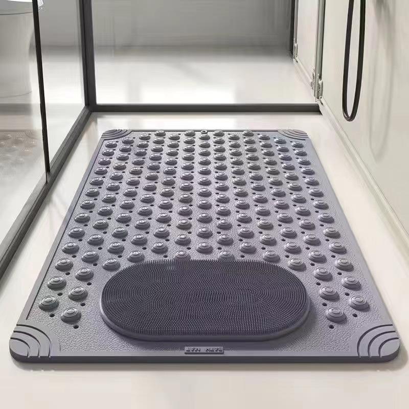 Non-Slip Shower Mat for Elderly Anti Fall Safety Bath Mat with Foot Scrubber, Suction Cups Drain Holes Bathroom Floor Mat