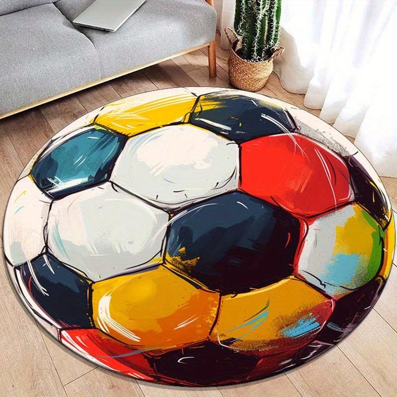[Afstudeercadeau] 1 Stuk Voetbalontwerp Ronde Zachte Flanellen Vloermat - Levendig Veelkleurig Machine Wasbaar Polyester Binnen 60cm-dia.