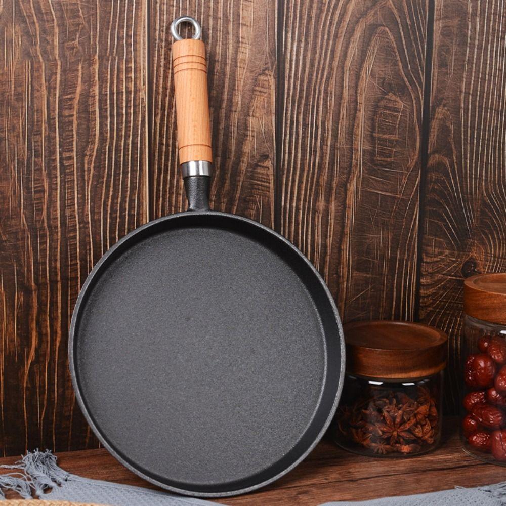 Non-stick Cast Iron Frying Pan Wood Handle Crepe Maker Household Pancake Pan  Omelet