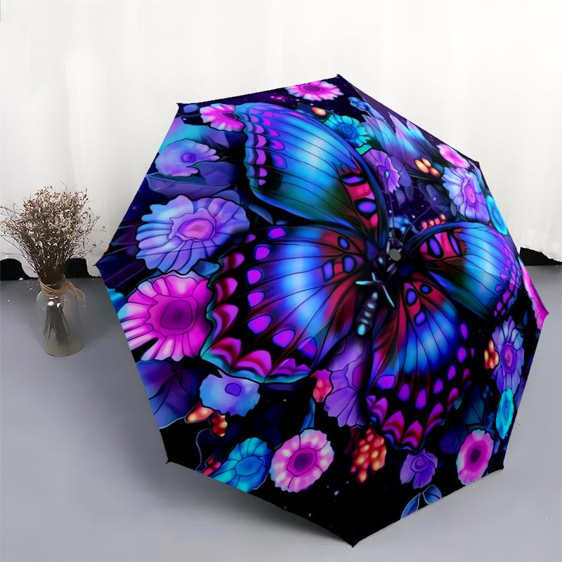 1 PC Automatic Folding Umbrella - Butterfly Pattern, Portable & Foldable Design with 8 Ribs, Christmas Birthday Gifts