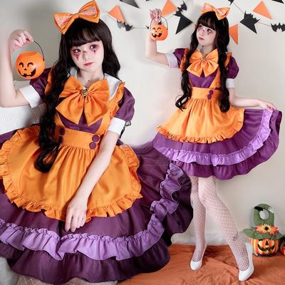 Halloween Dark Maid Outfit Orange Witch Outfit Lolita Dress Cosplay Maid Uniform Pumpkin Dress
