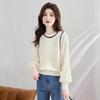 French Retro College Style Long-Sleeve Round Neck Spliced Two-Piece Shirt for Women