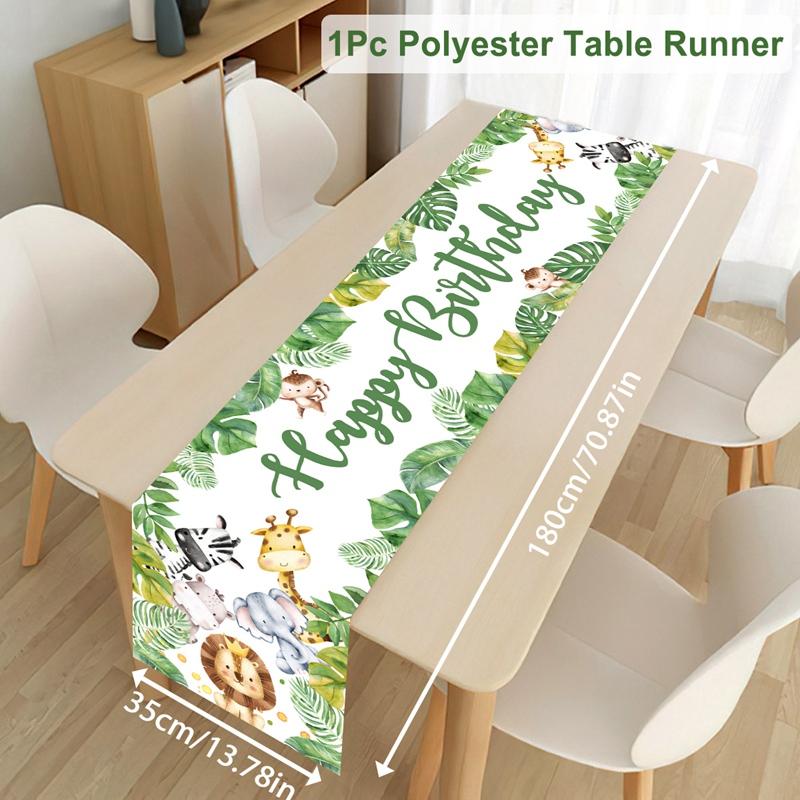 

Jungle Animal Happy Birthday Table Runner Banner Jungle Safari Birthday Party Decorations Baby Shower Wild One Party Supplies