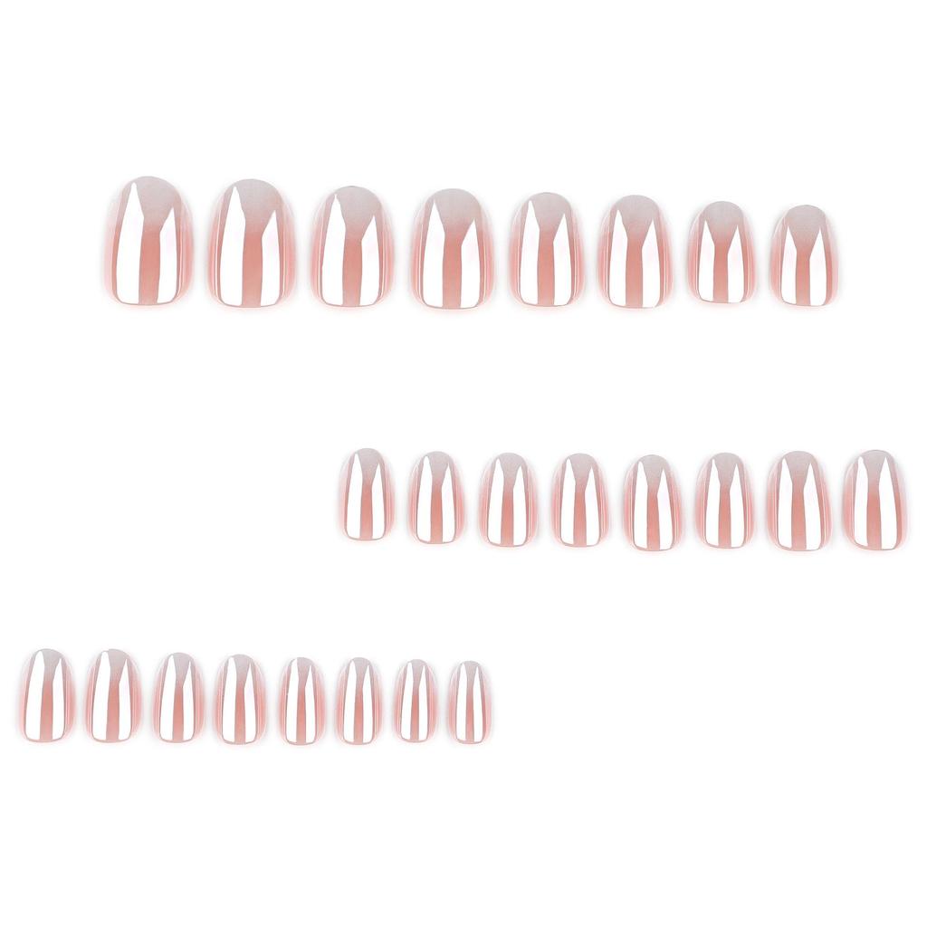 French Nude Pink Gradient Plated Short Round Manicure Nails - Versatile & Luxurious for Everyday Wear