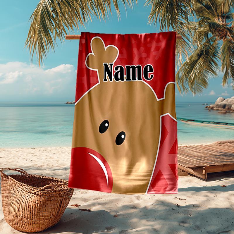 Custom Name Ultra-Soft Beach Towel with Christmas reindeer Theme,Ideal for Pool - Camping, Diving - Perfect Travel Essential, Vibrant Beach Towel.