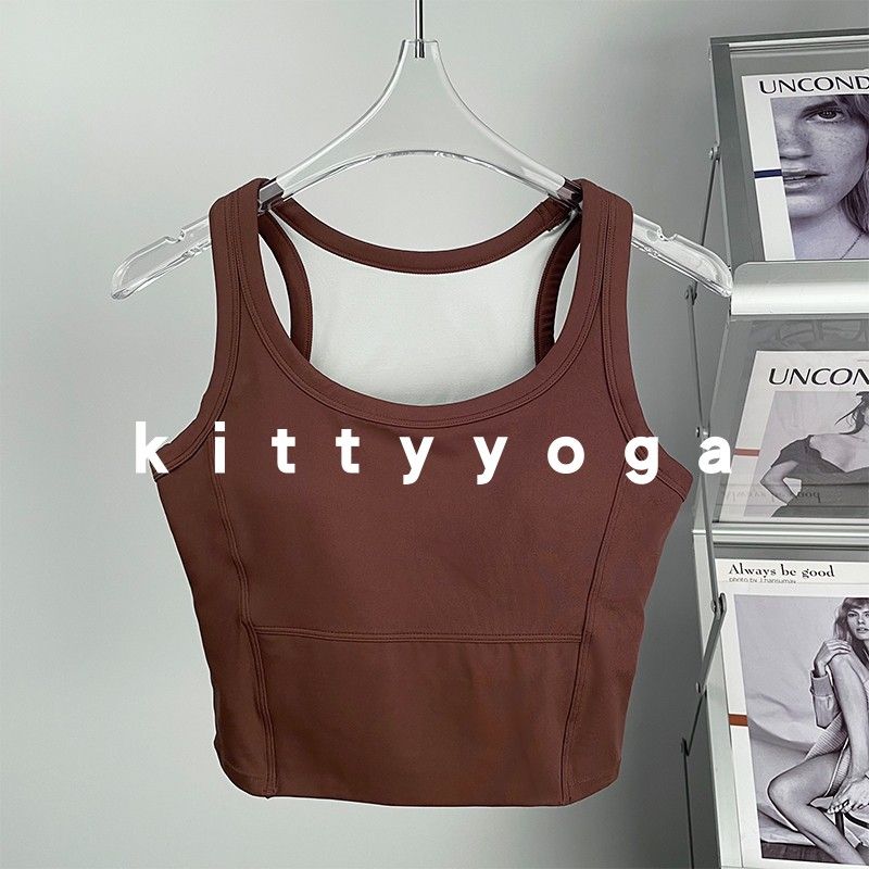 Fixed Cup Medium and Low Strength Round Neck Exercise Intimates Shock Absorption Yoga Workout Running Fitness Top Vest