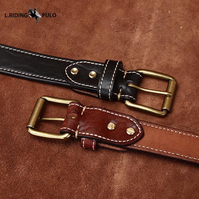 Genuine Bison Leather Shrinkage Vintage Rough Grain Belt Men's High Quality Cowhide Tree Grain Belt