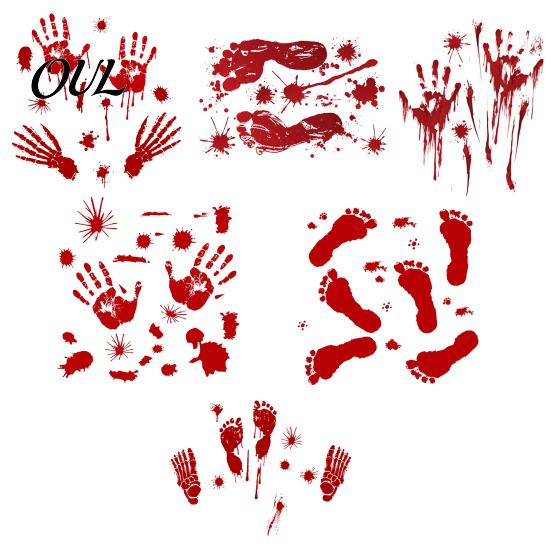 Stain-proof Window Cling Halloween Blood Handprints/Footprints Wall Stickers, Removable Decals, Spooky Waterproof PVC Decal DIY Decoration for Living