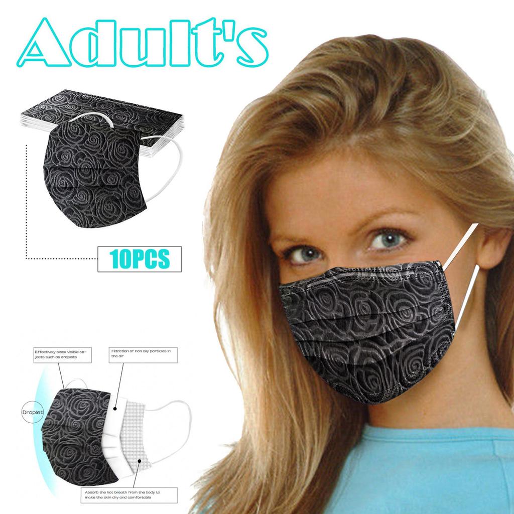 Adult Man Women Rose Mask Disposable  Mask Industrial 3Ply Ear Loop 10PCS Mask