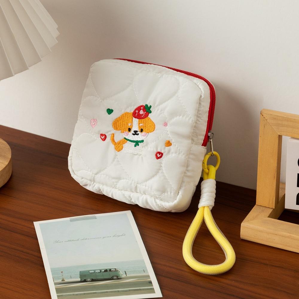Large Capacity Embroidery Dog Cosmetic Bag Ins Style Coin Purse Cute Square Cosmetic Pouch  Outdoor