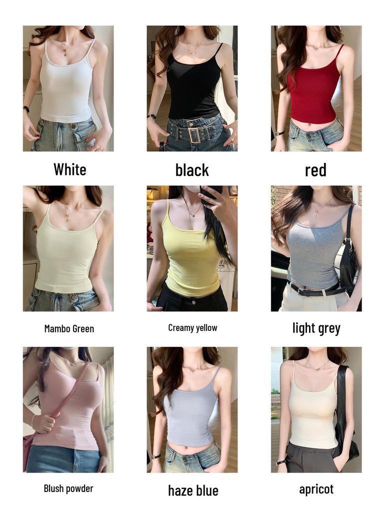 Women's Slim Fit Blush Pink Camisole with Chest Pads - Spring 2026 Collection, Thin & Comfortable Integrated Bra Lingerie