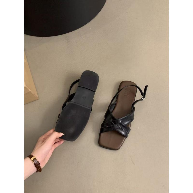 34-45 Large Size Roman Sandals Women's Summer Wear New French Stunning Retro Fairy Style Flat Beach Shoes