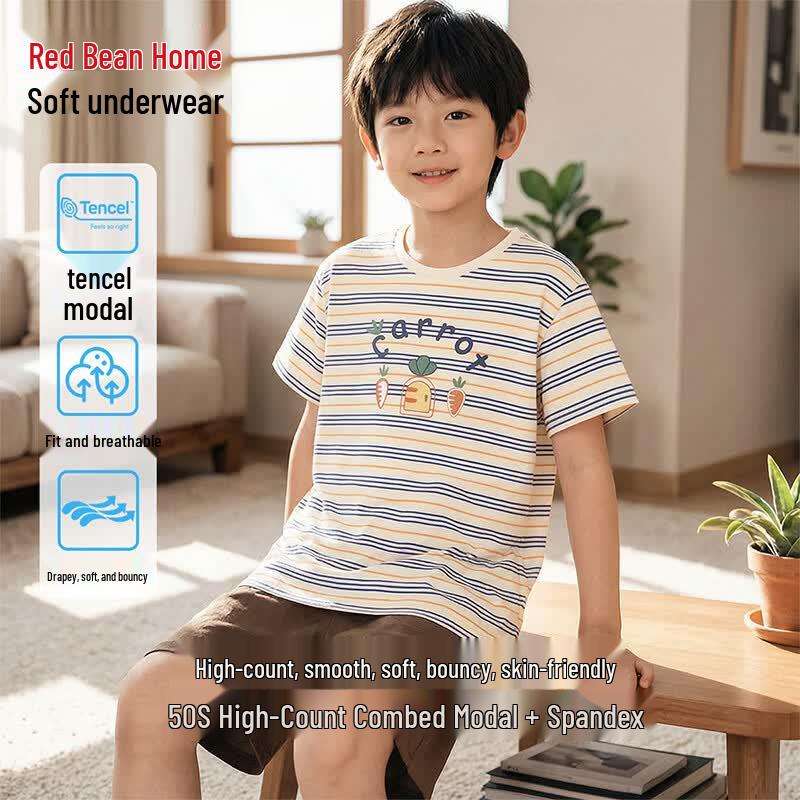 Hodohome Boys  Modal Short Sleeve Striped Pajama Set 160/80