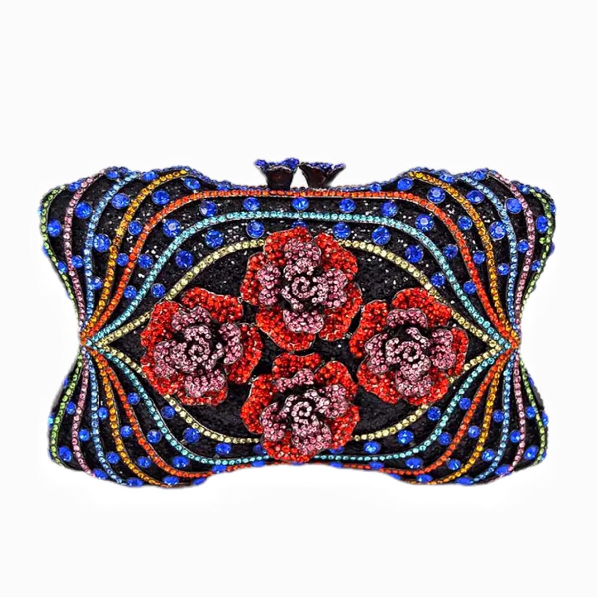 

WHTUOHENG Flowers Women Diamond Evening Bag For Lady Wedding Floral Clutches Rhinestone Formla Handbags Crystal Purses Cluch 20cmX13cmX4.5cm