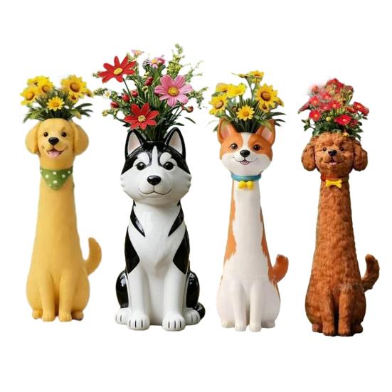 Handcrafted Quirky Dog Vase Whimsical Slim Puppy Sculpture Dog Flower Vase Decorative Vase for Desk Shelf