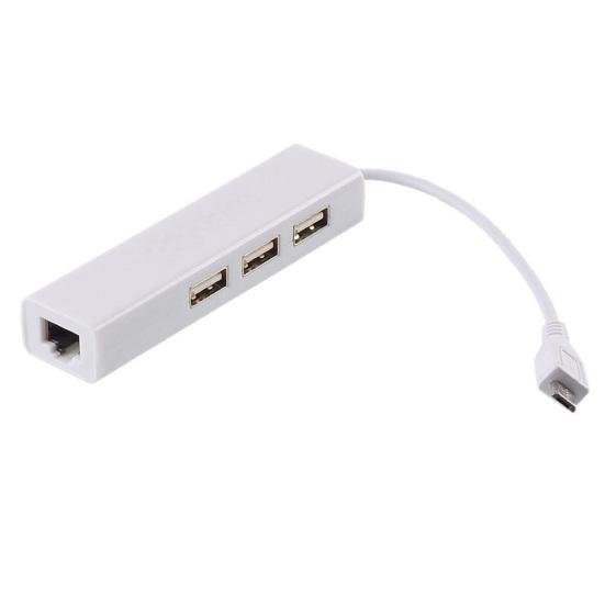 3 Port Micro HUB to RJ45 USB 2 Network Ethernet Adapter for Android