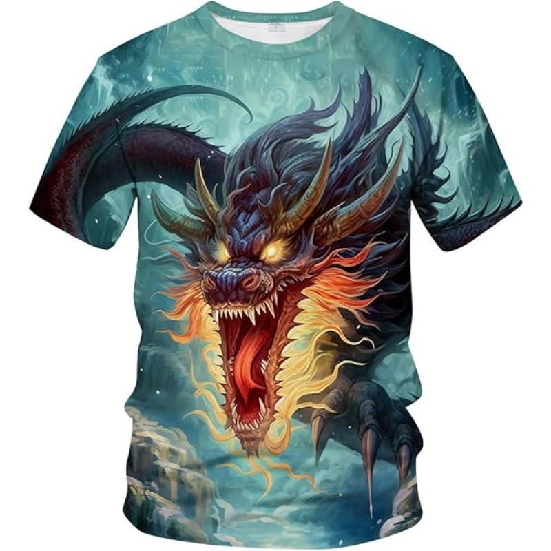 

Men s Dragon T-shirt Summer Short Sleeve Men s 3D T-shirt Top Animal Theme Shirt Anime Pattern T-shirt Top 6XL S