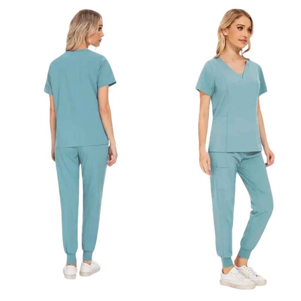 Women's Uniform Quick-drying Fabric Solid Color V-neck Pocket Short-sleeved Trousers Suit Uniform Suit