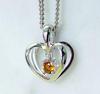SV Silver Natural Citrine Pendant Necklace - Double Heart Design 14141 [November Birthstone] [Gift Wrapped]