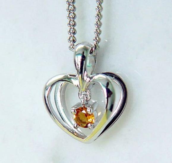 SV Silver Natural Citrine Pendant Necklace - Double Heart Design 14141 [November Birthstone] [Gift Wrapped]