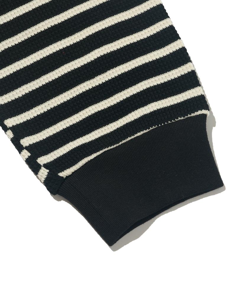 TAILOR STUDIO Heritage Waffle Stripe Long Sleeve Tee (Black)