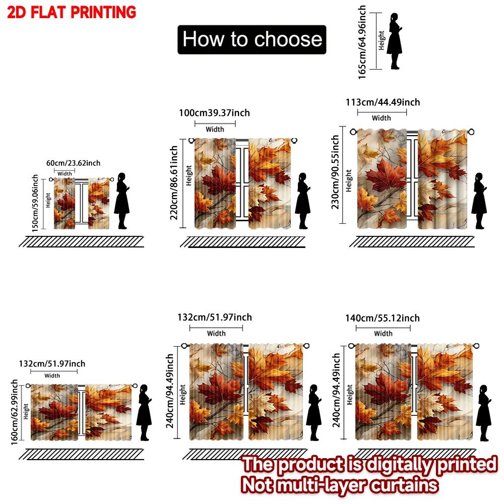 Set di 2 Tende Foglie d'Autunno Rosso Arancio Giallo Vivaci Motivo Foglie d'Autunno Caldo Accogliente Camera da Letto Soggiorno Decorazione Tenda Poliestere Perfetto Per Ottimo