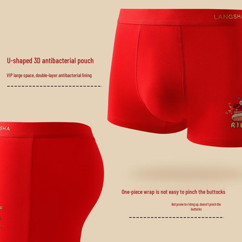 LANGSHA Men's Red Antibacterial Cotton Boxer Briefs (3-Pack)