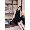 Summer 2024 Black Retro Halter Off-Shoulder Women's Dress