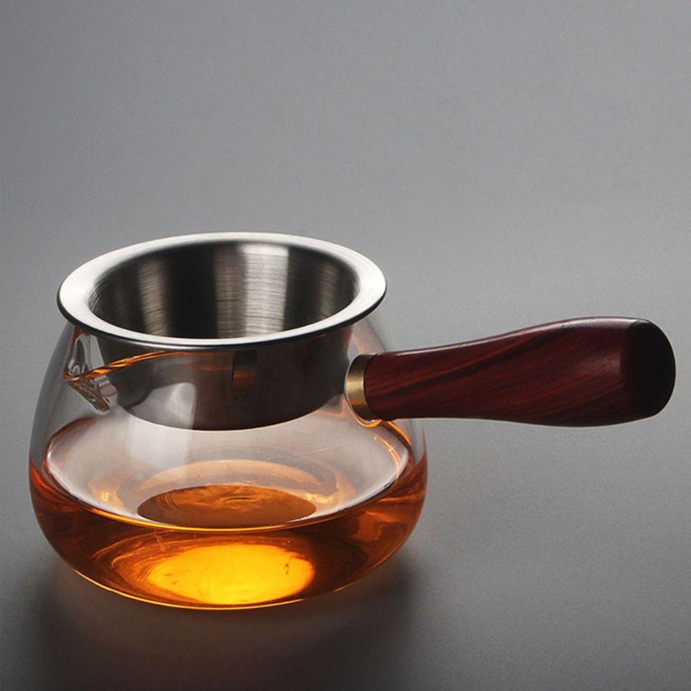 Chinese Style Tea Dispenser Pot Wooden Handle Clear Tea Kettle Milk Loose Leaf Tea Maker  Office
