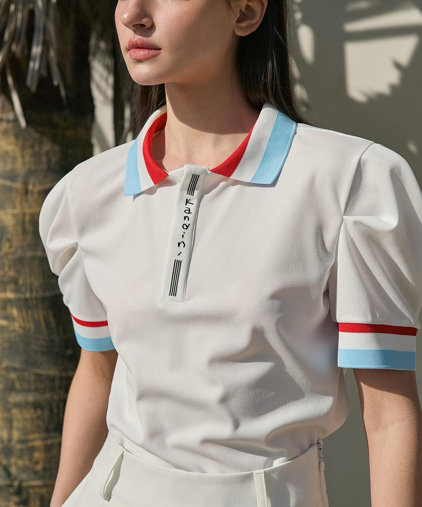 KANDINI Ivory (Color Block Line) Line Puff Collar Tee