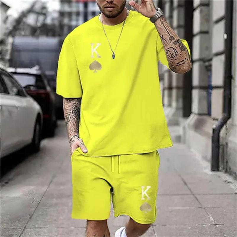 2024 Summer Casual Everyday Wear Clothes Crown K Print T-Shirt Shorts Set Two-Piece Fashion Short Sleeves Shorts Men's Clothing