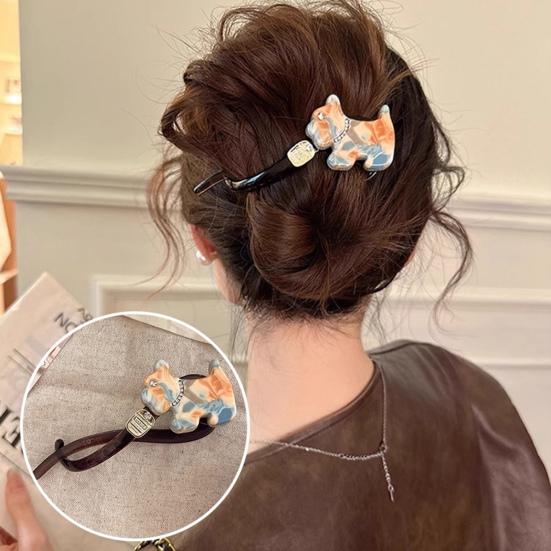 Hairpin Faux Pearls Cat Puppy Shape Hair Claw Back Head Hair Clip Acrylic Hair Styling Tool