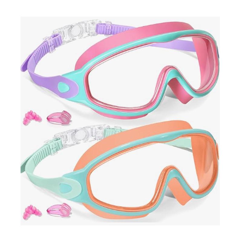 Large Frame Plated Waterproof Anti-Fog Swimming Goggles with One-Piece Earplugs for Men and Women