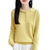 2026 A/W Women's Pure Wool Hooded Knitwear - Long Sleeve, Buckle Closure, Solid Color, Loose Fit Sweater